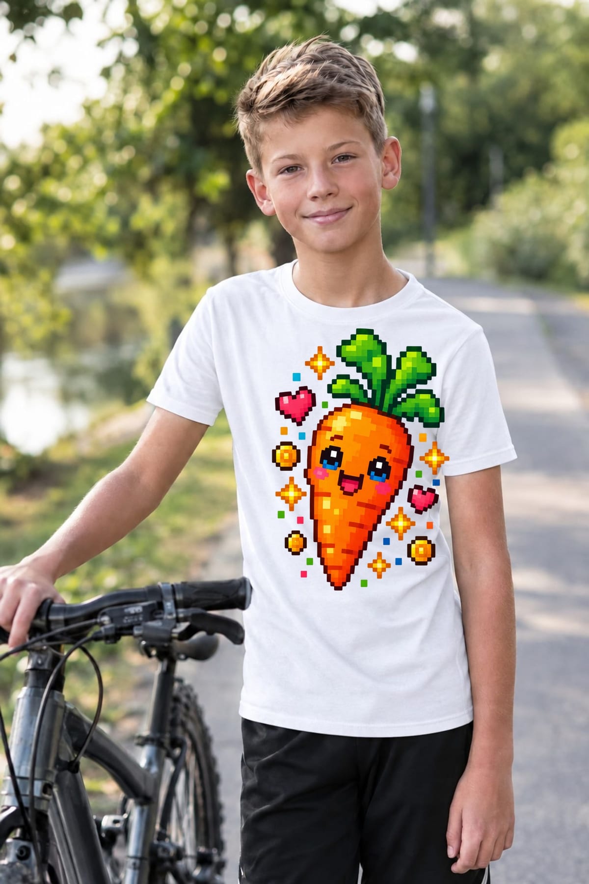 Koszulka dziecięca z marchewką dla chłopca biała pixel art, zdjęcie 8