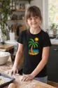 Koszulka z palmą dla dziewczynki czarna z kolorowych kropek, zdjęcie 5