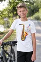 Koszulka z saksofonem dla chłopca biała z kolorowych kropek, zdjęcie 7