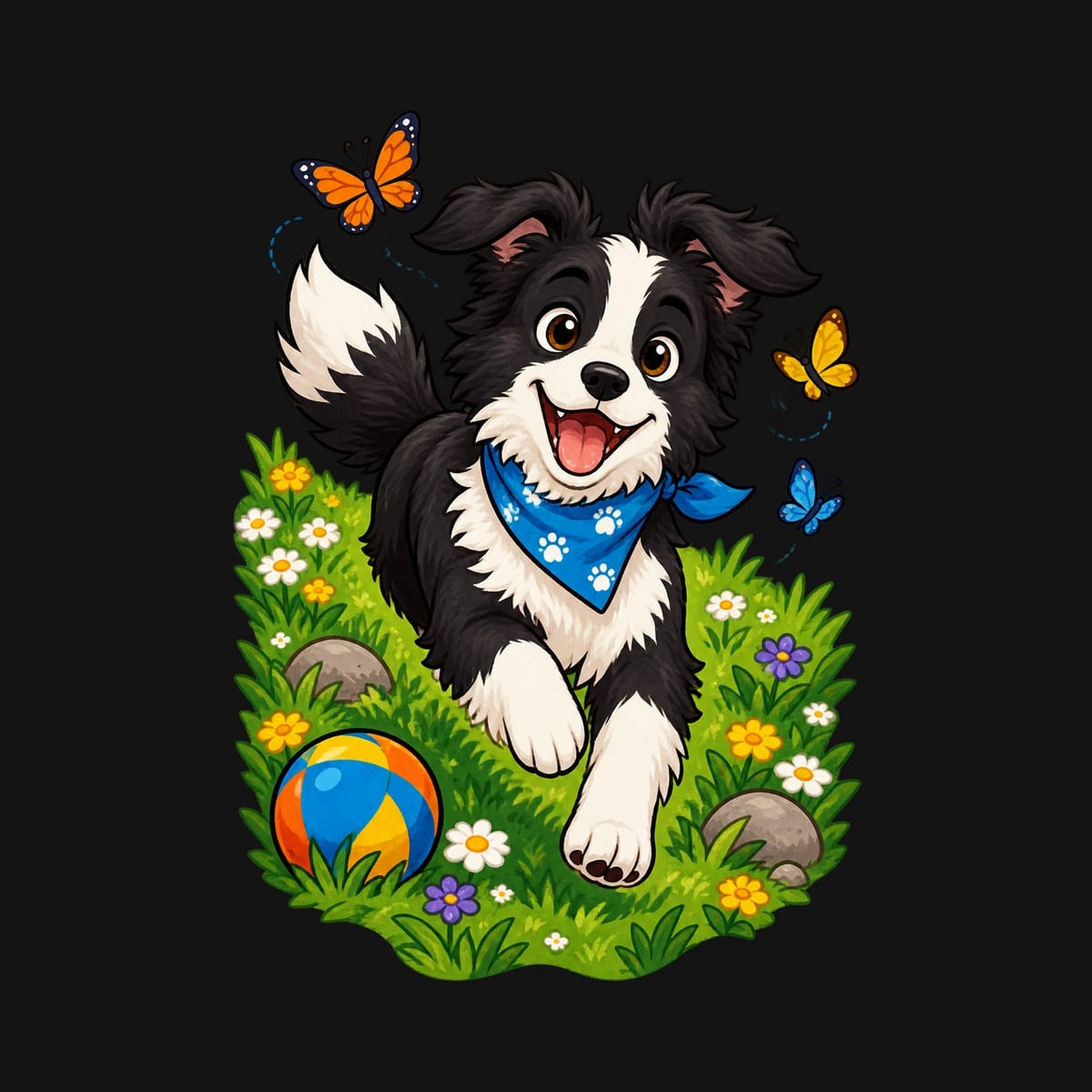 Koszulka dziecięca z border collie dla chłopca czarna wesoła bajka, zdjęcie 2