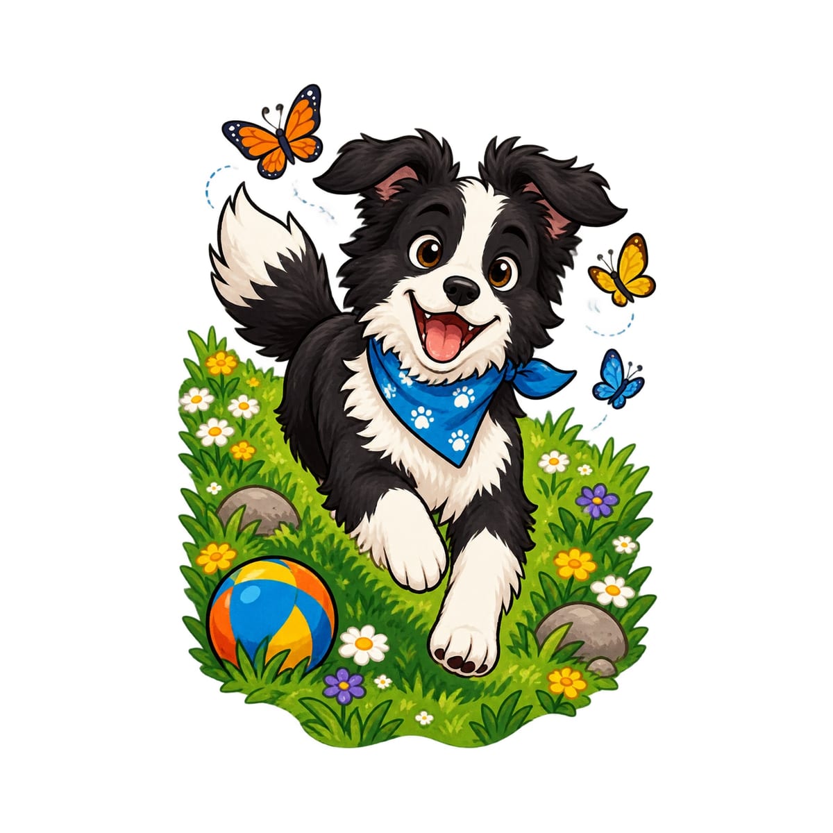Koszulka dziecięca z border collie dla chłopca biała wesoła bajka, zdjęcie 2