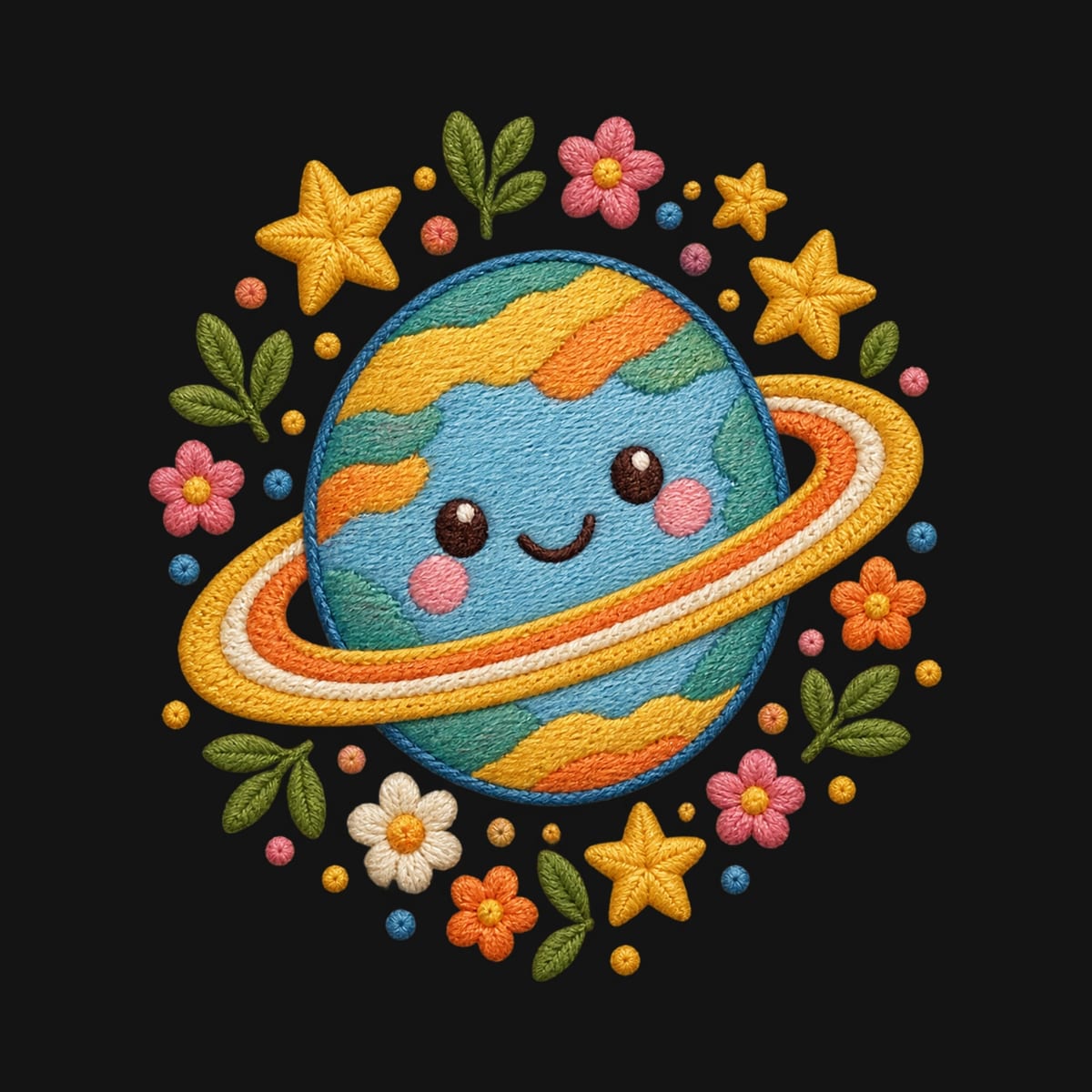 Koszulka z planetą dla dziewczynki czarna wzór haftowany, zdjęcie 2