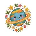Koszulka z planetą dla dziewczynki biała wzór haftowany, zdjęcie 2
