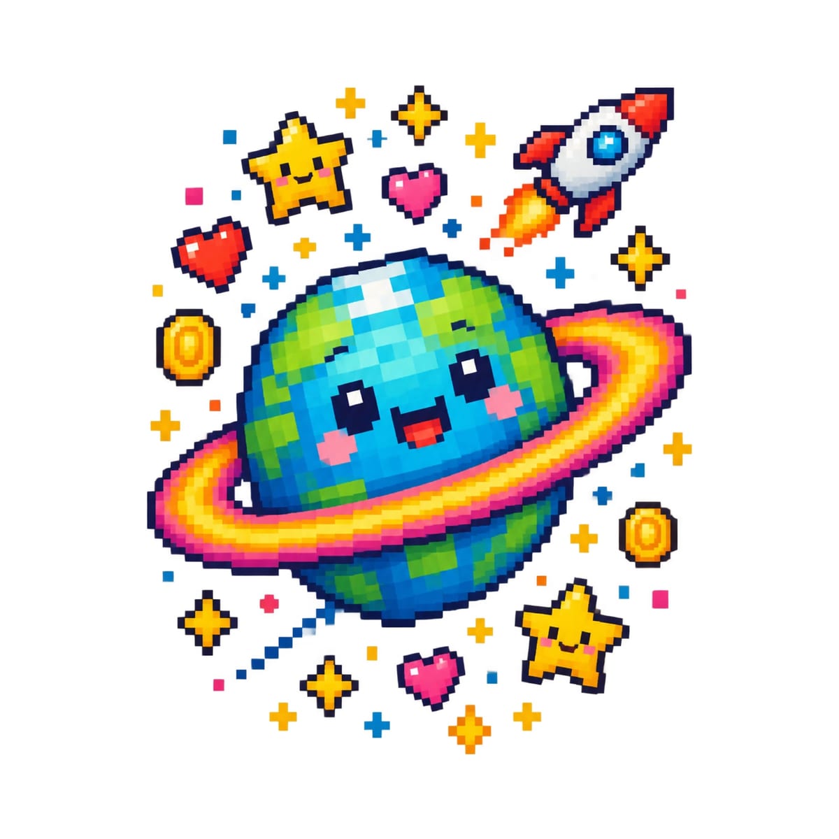 Koszulka z planetą dla chłopca biała styl pixel art, zdjęcie 2