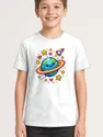 Koszulka z planetą dla chłopca biała styl pixel art, zdjęcie 1