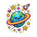 Koszulka z planetą dla chłopca biała styl pixel art, zdjęcie 2