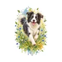 Koszulka z border collie dla dziewczynki biała miękka akwarela, zdjęcie 2