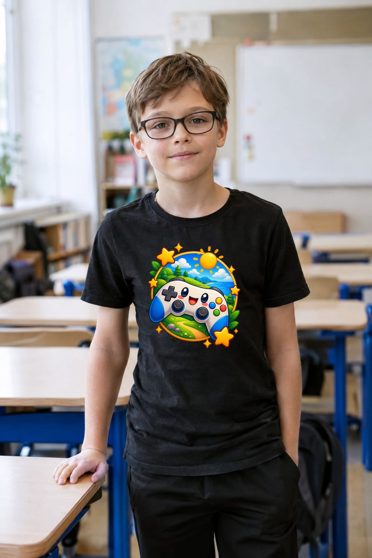 Koszulka z padem w kole dla chłopca czarna okrągła odznaka, zdjęcie 3