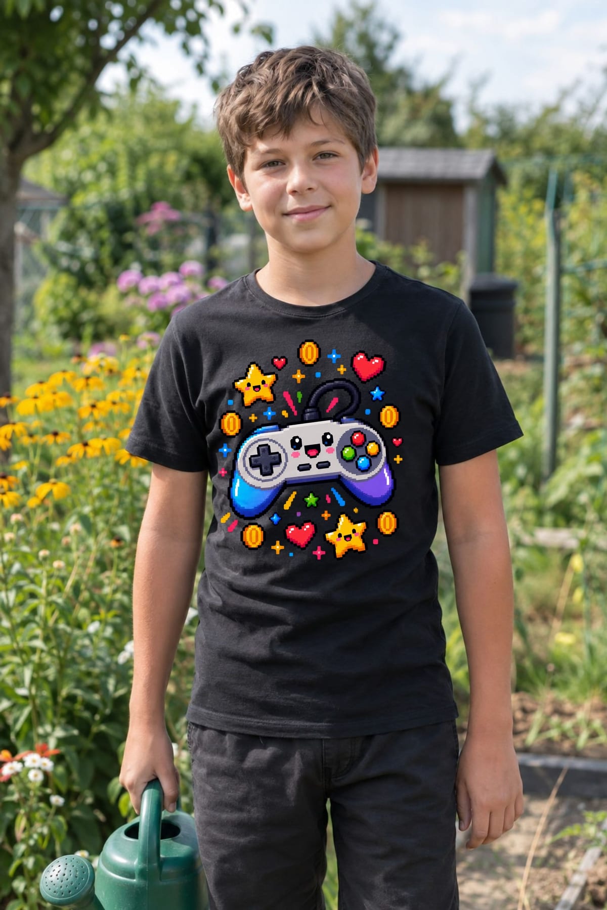 Koszulka z padem dla chłopca czarna pixel art, zdjęcie 8