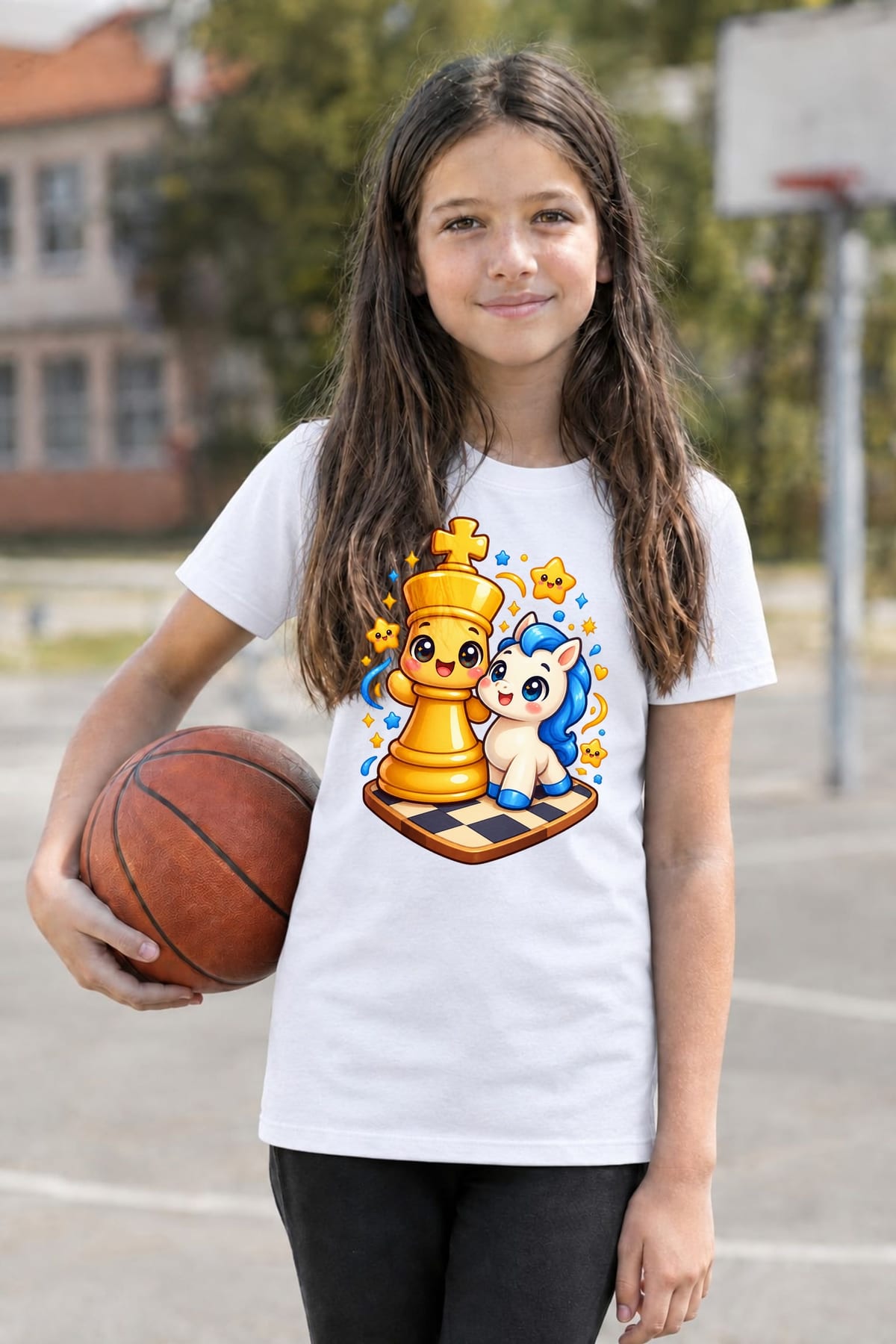 Koszulka z szachami dla dziewczynki biała słodki kawaii, zdjęcie 8