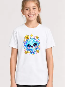 Koszulka z diamentem dla dziewczynki biała słodki kawaii