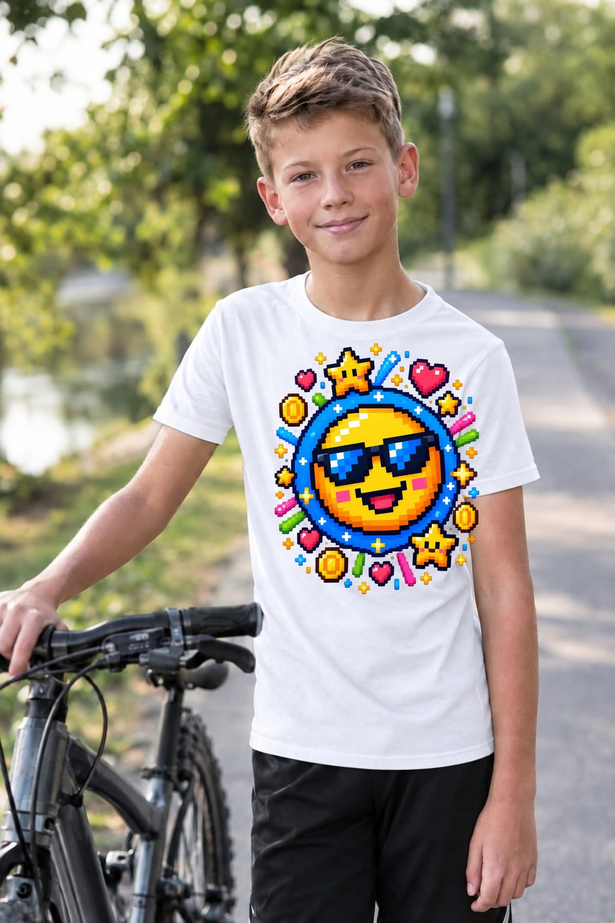 Koszulka z emoji dla chłopca biała pixel art w kółku, zdjęcie 3