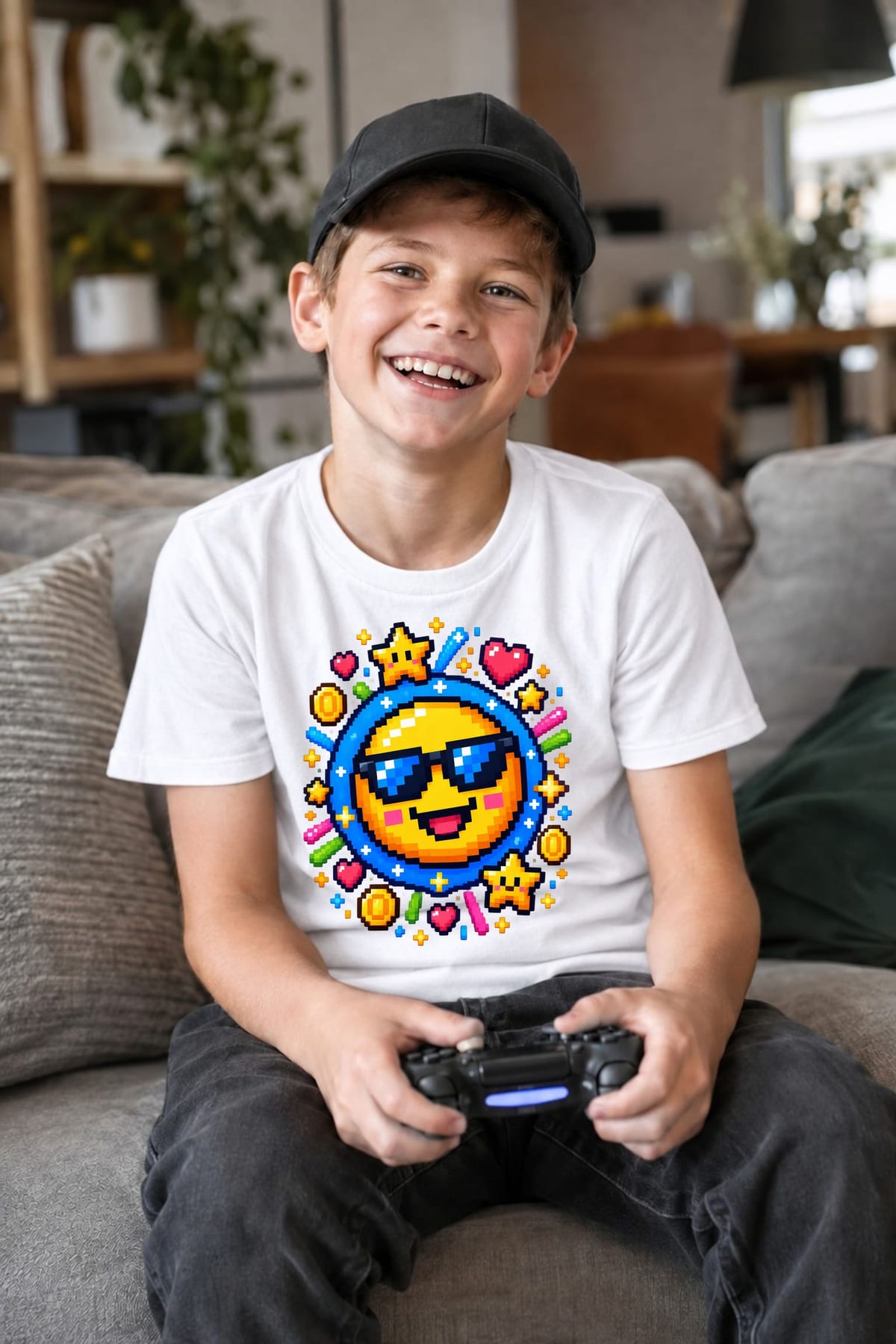 Koszulka z emoji dla chłopca biała pixel art w kółku, zdjęcie 8