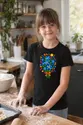 Koszulka w kwiaty niezapominajki dla dziewczynki czarna geometryczne, zdjęcie 6