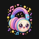 Koszulka ze słuchawkami dla chłopca czarna słodki styl kawaii, zdjęcie 2