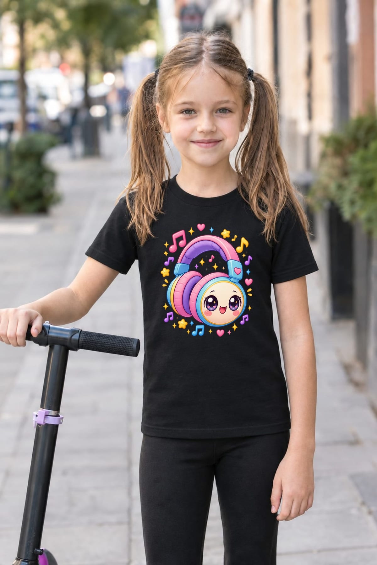 Koszulka ze słuchawkami dla dziewczynki czarna słodki kawaii, zdjęcie 6
