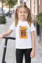 Koszulka z hamburgerem dla dziewczynki biała rysunek kredkami, zdjęcie 5