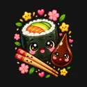 Koszulka z sushi dla chłopca czarna słodkie kawaii z buziami, zdjęcie 2