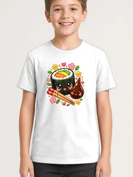 Koszulka z sushi dla chłopca biała słodkie kawaii z buziami