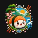 Koszulka z sushi dla dzieci dla dziewczynki czarna w okrągłej odznace, zdjęcie 2