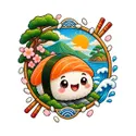 Koszulka z sushi dla dzieci dla chłopca biała w okrągłej scenie odznaki, zdjęcie 2