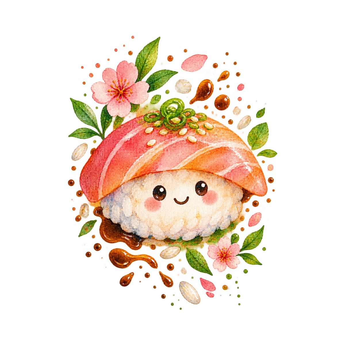 Koszulka z sushi dla dziecka dla dziewczynki biała miękka akwarela, zdjęcie 2