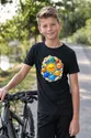 Koszulka z planetami dla chłopca czarna błyszczący styl naklejek, zdjęcie 4