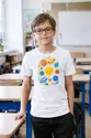 Koszulka z kosmosem dla dziecka dla chłopca biała ręcznie rysowana kredkami, zdjęcie 4