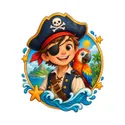 Koszulka z piratem dla dziewczynki biała okrągła odznaka, zdjęcie 2