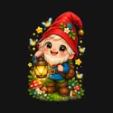 Koszulka z krasnoludkiem dla chłopca czarna słodki styl kawaii, zdjęcie 2