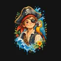 Koszulka z piratem dla dziewczynki czarna miękka akwarela, zdjęcie 2