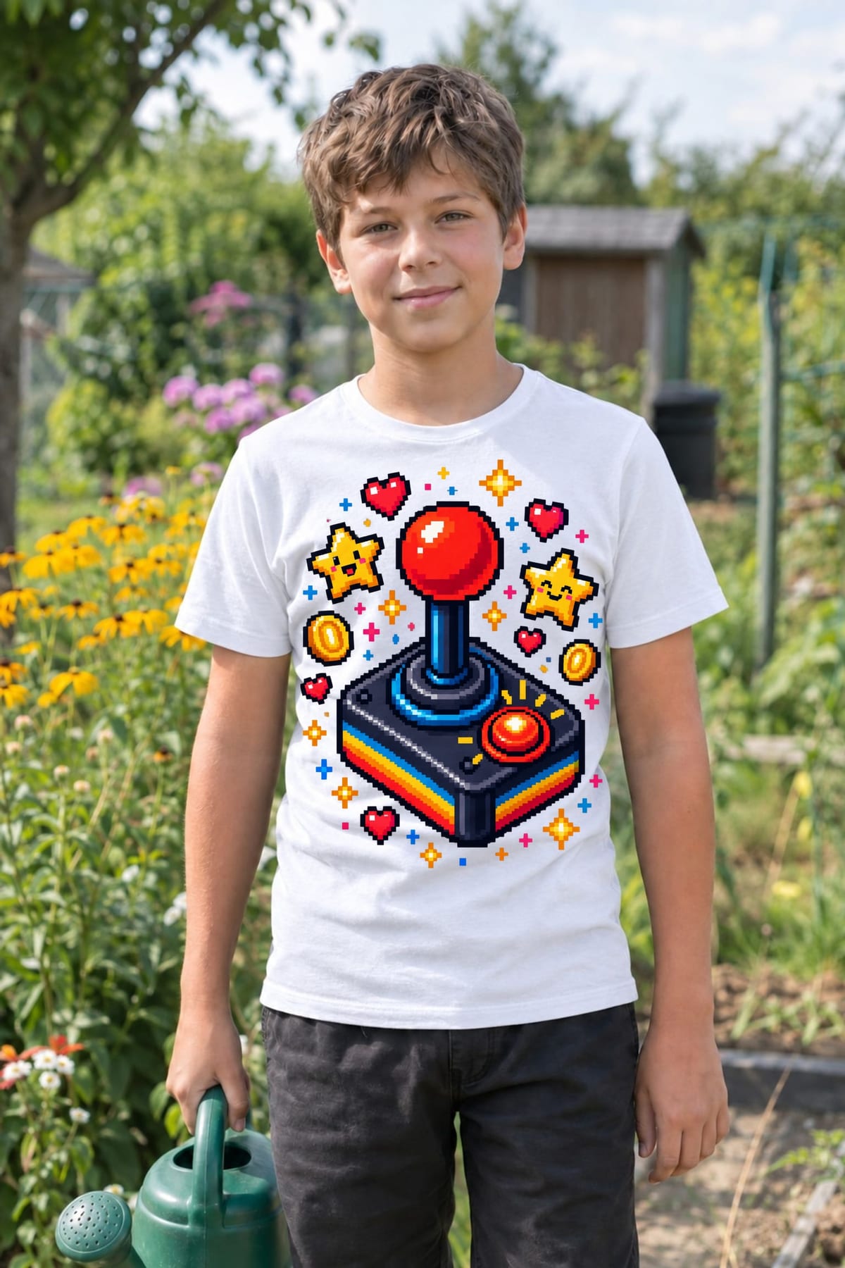 Koszulka z joystickiem dla chłopca biała pixel art w gwiazdkach, zdjęcie 5