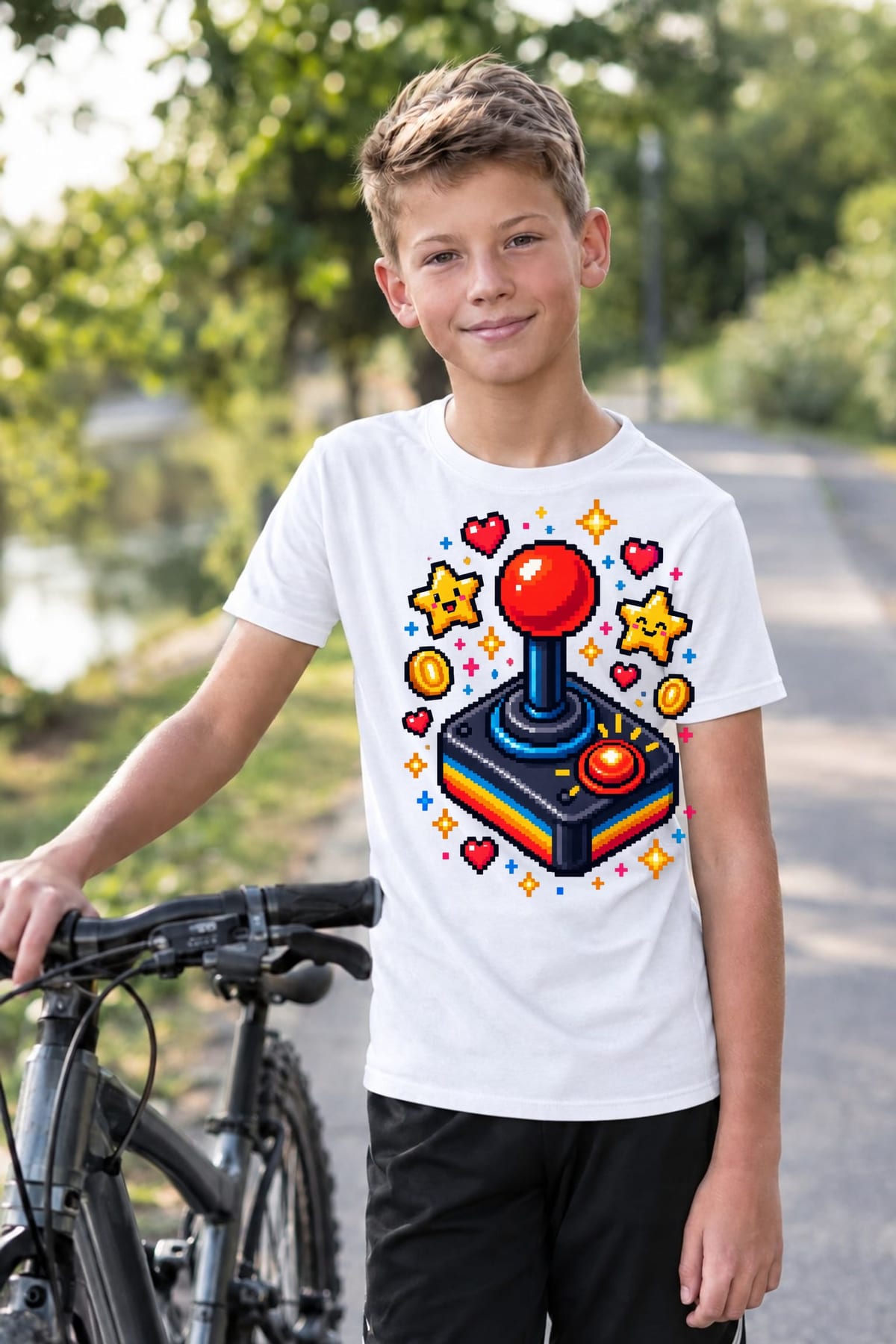 Koszulka z joystickiem dla chłopca biała pixel art w gwiazdkach, zdjęcie 8