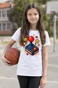 Koszulka z joystickiem dla dziewczynki biała pixel art w gwiazdkach, zdjęcie 3