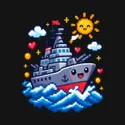 Koszulka z okrętem wojennym pixel art dla chłopca czarna 8bit, zdjęcie 2