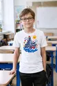 Koszulka z okrętem wojennym pixel art dla chłopca biała 8bit, zdjęcie 3