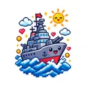 Koszulka z okrętem wojennym pixel art dla chłopca biała 8bit, zdjęcie 2