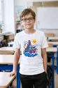 Koszulka z okrętem wojennym pixel art dla chłopca biała 8bit, zdjęcie 4