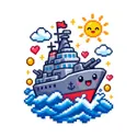 Koszulka z okrętem wojennym pixel art dla dziewczynki biała 8bit, zdjęcie 2