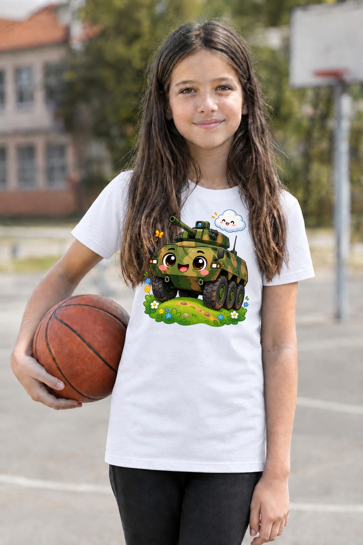 Koszulka z rosomakiem dla dziewczynki biała słodki styl kawaii, zdjęcie 3