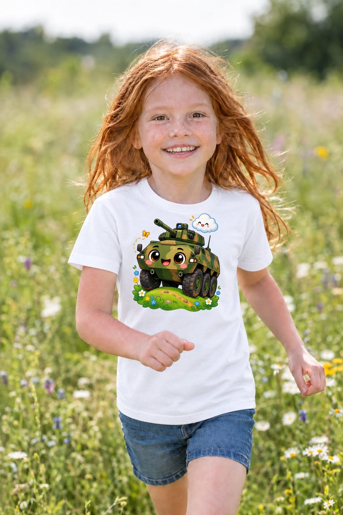 Koszulka z rosomakiem dla dziewczynki biała słodki styl kawaii, zdjęcie 5