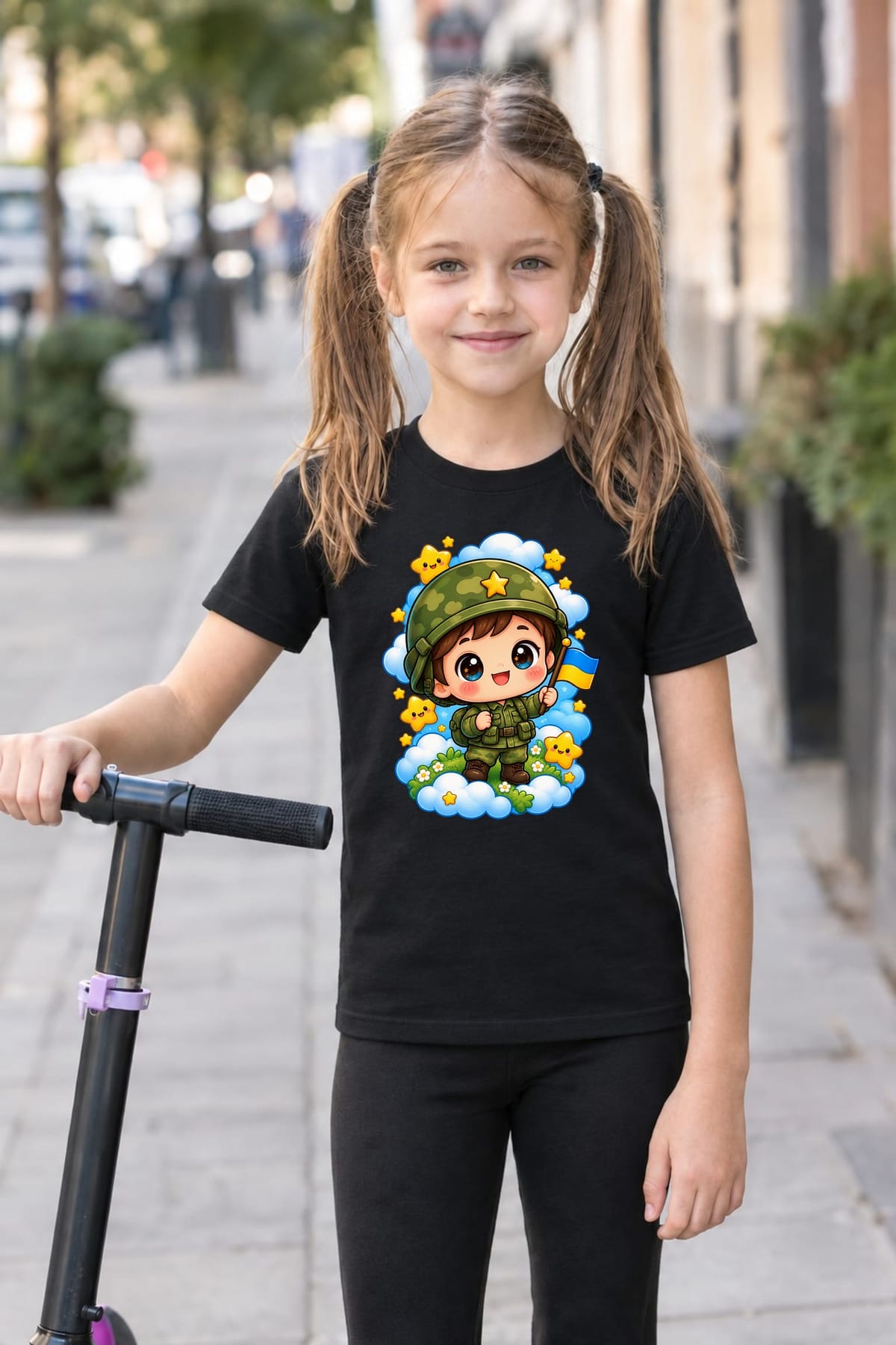 Koszulka z żołnierzykiem dla dziewczynki czarna słodki styl kawaii, zdjęcie 7