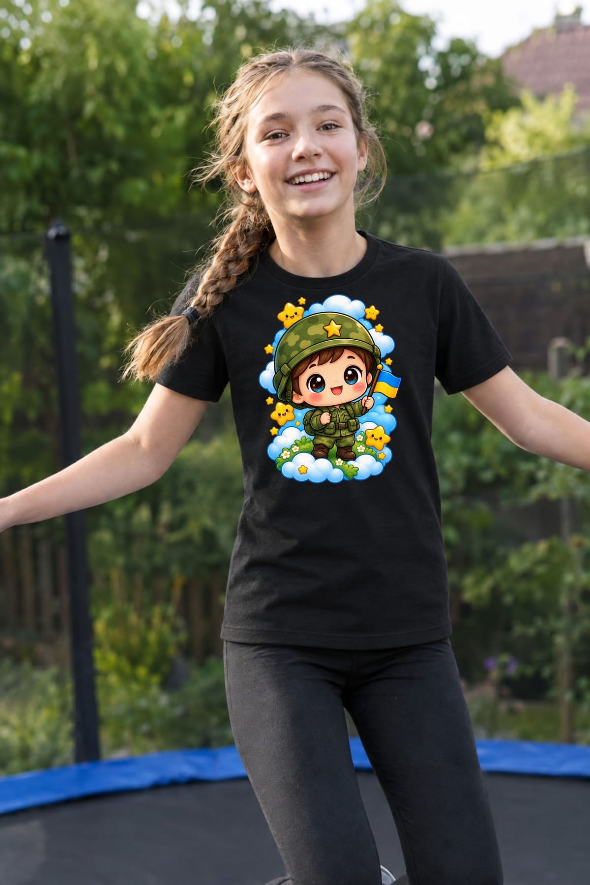 Koszulka z żołnierzykiem dla dziewczynki czarna słodki styl kawaii, zdjęcie 8