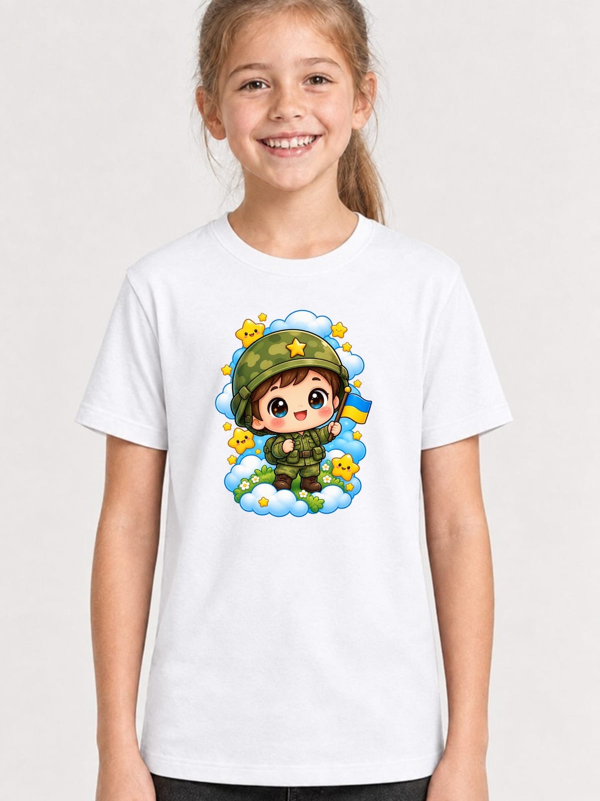 Koszulka z żołnierzykiem dla dziewczynki biała słodki styl kawaii, zdjęcie 1