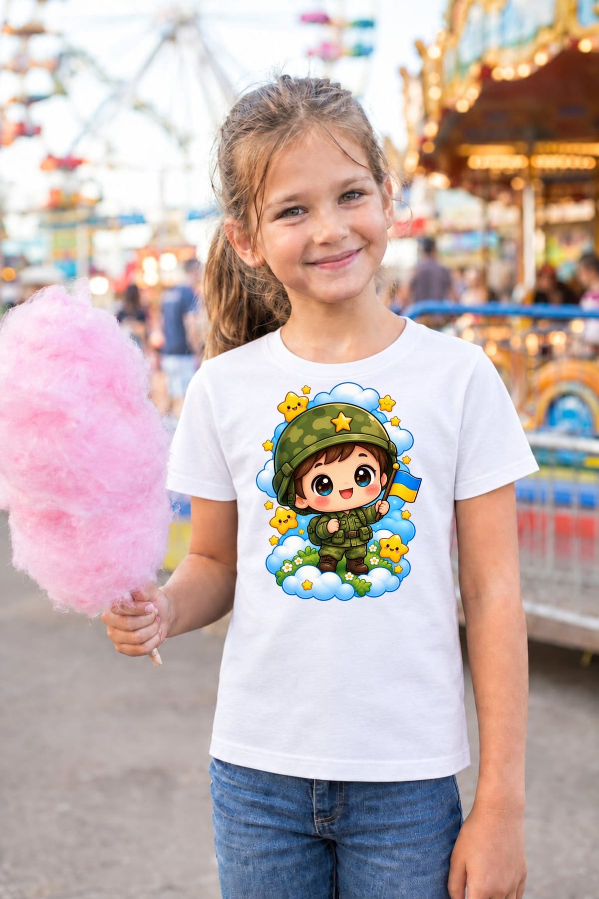 Koszulka z żołnierzykiem dla dziewczynki biała słodki styl kawaii, zdjęcie 4