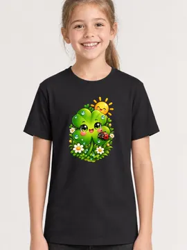 Koszulka z koniczyną dla dziewczynki czarna słodki kawaii