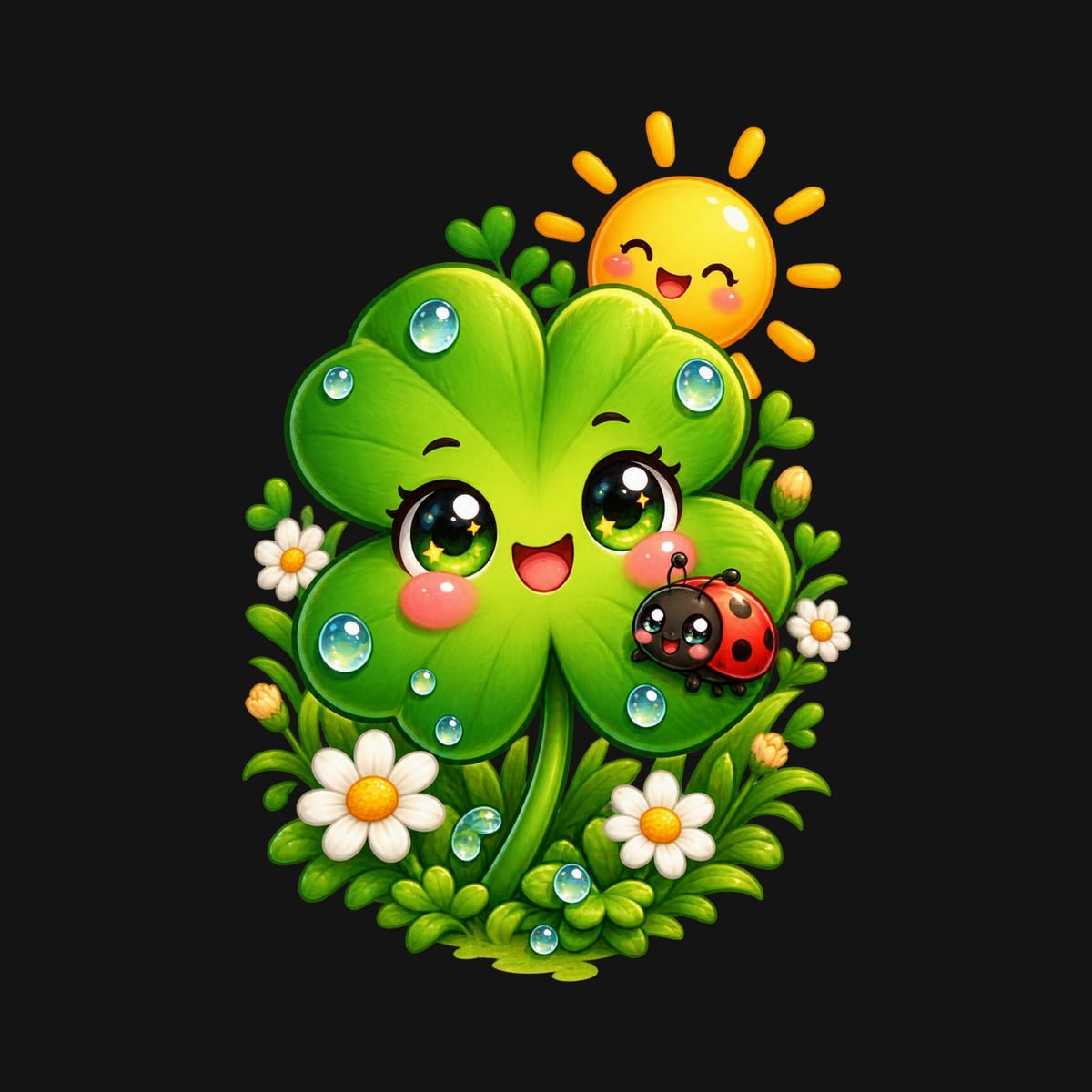 Koszulka z koniczyną dla dziewczynki czarna słodki kawaii, zdjęcie 2
