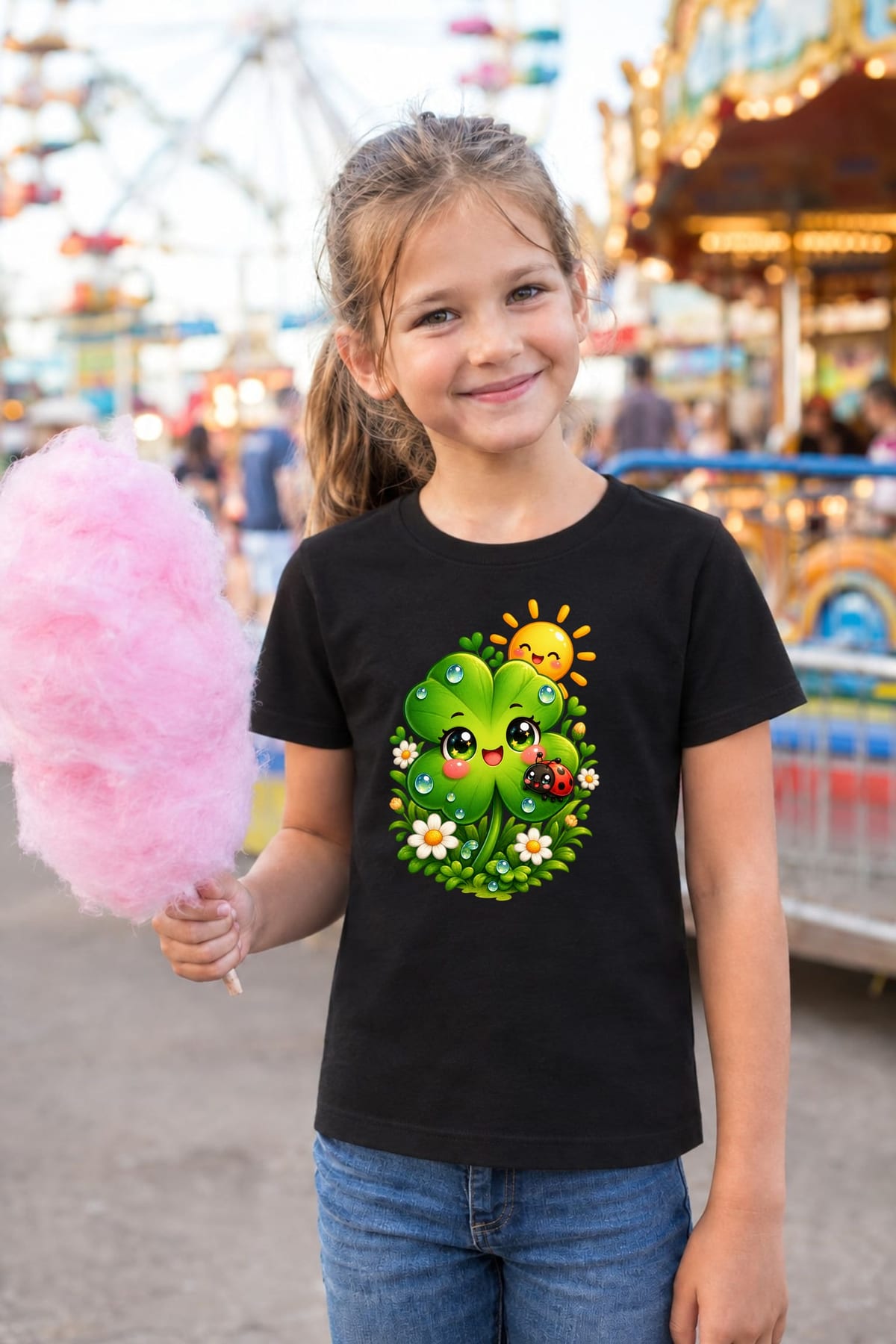 Koszulka z koniczyną dla dziewczynki czarna słodki kawaii, zdjęcie 6