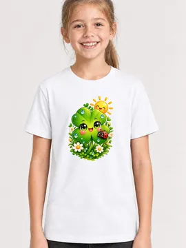 Koszulka z koniczyną dla dziewczynki biała słodki kawaii