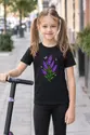 Koszulka z lawendą dla dziewczynki czarna z kolorowych kropek, zdjęcie 4